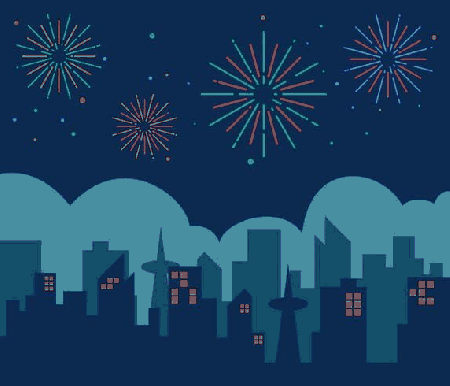 Sylwestrowe fajerwerki o północy nad miastem